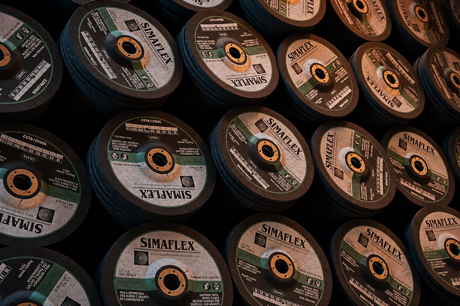 La produzione Simaflex: mole abrasive impilate, pronte in magazzino